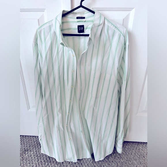 GAP Other - 📦[3/$50] GAP Men’s Green and White Striped Long Sleeve Collar Button Down Shirt